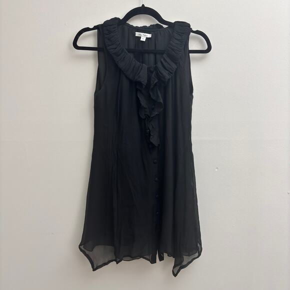 100% Silk Asymmetrical Sheer Black Ruffle Sleeveless Whimsigoth Tunic Top XS - Picture 1 of 8